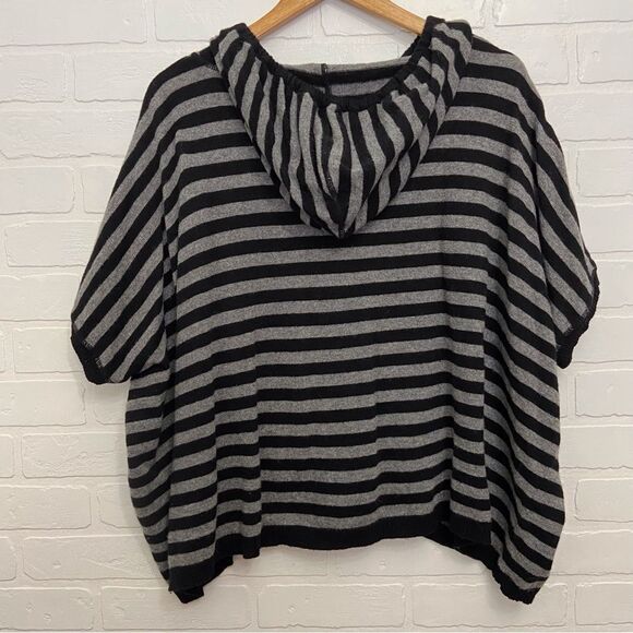 CHIARAMENTE italian wool oversized poncho hood sweater black grey small medium - Picture 5 of 14